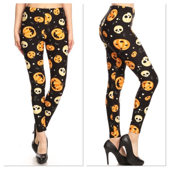 Pumpkin And Skull Halloween Leggings - Picture 3 of 4